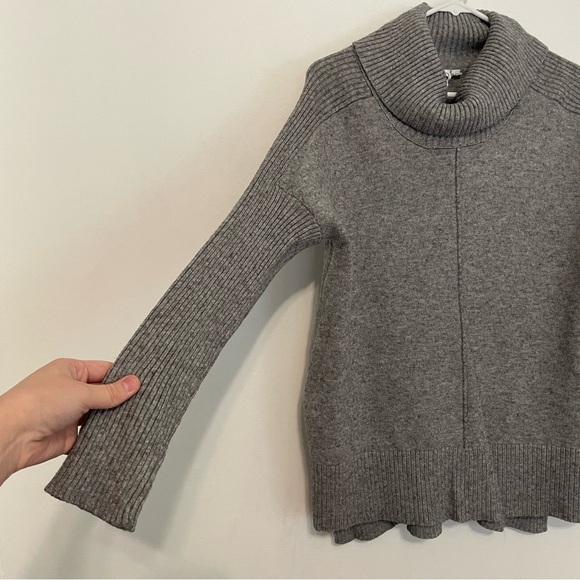 CABLE & GAUGE Cowl Neck Sweater Gray Flecked Speckled Hi-Lo Hem Tunic Sweater L - Picture 8 of 14